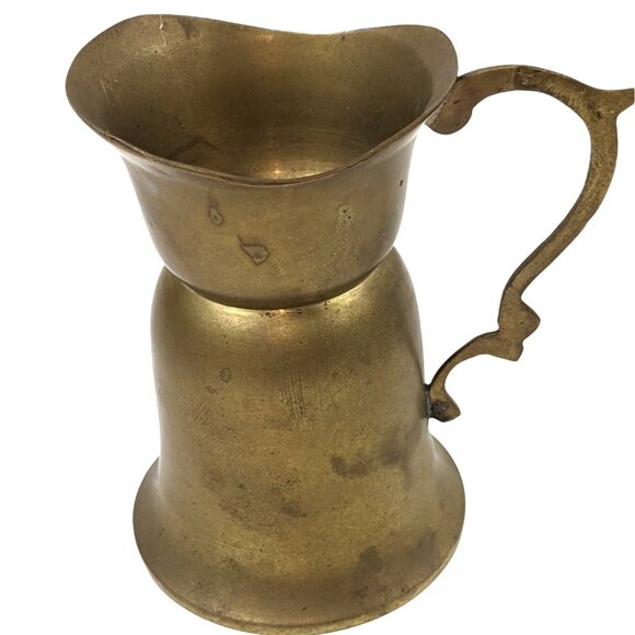 Vintage Gold Solid Brass Mini Pitcher w/ Handle 4 Inch High 3 Inches across 59b - Picture 1 of 8